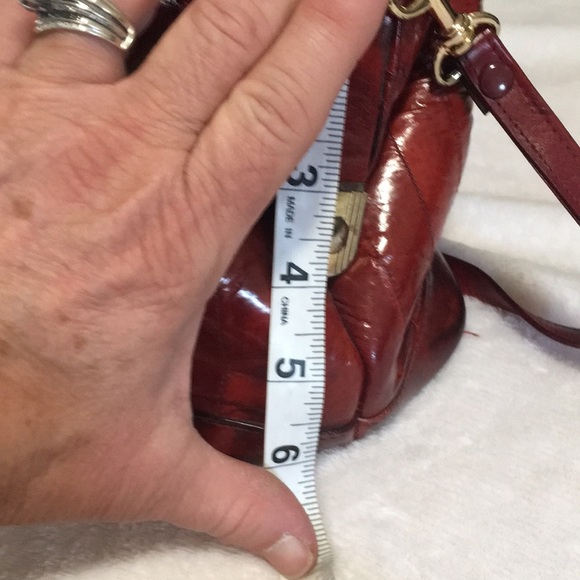 Burgundy eel skin satchel handbag short handle shoulder strap & matching wallet - Picture 11 of 14